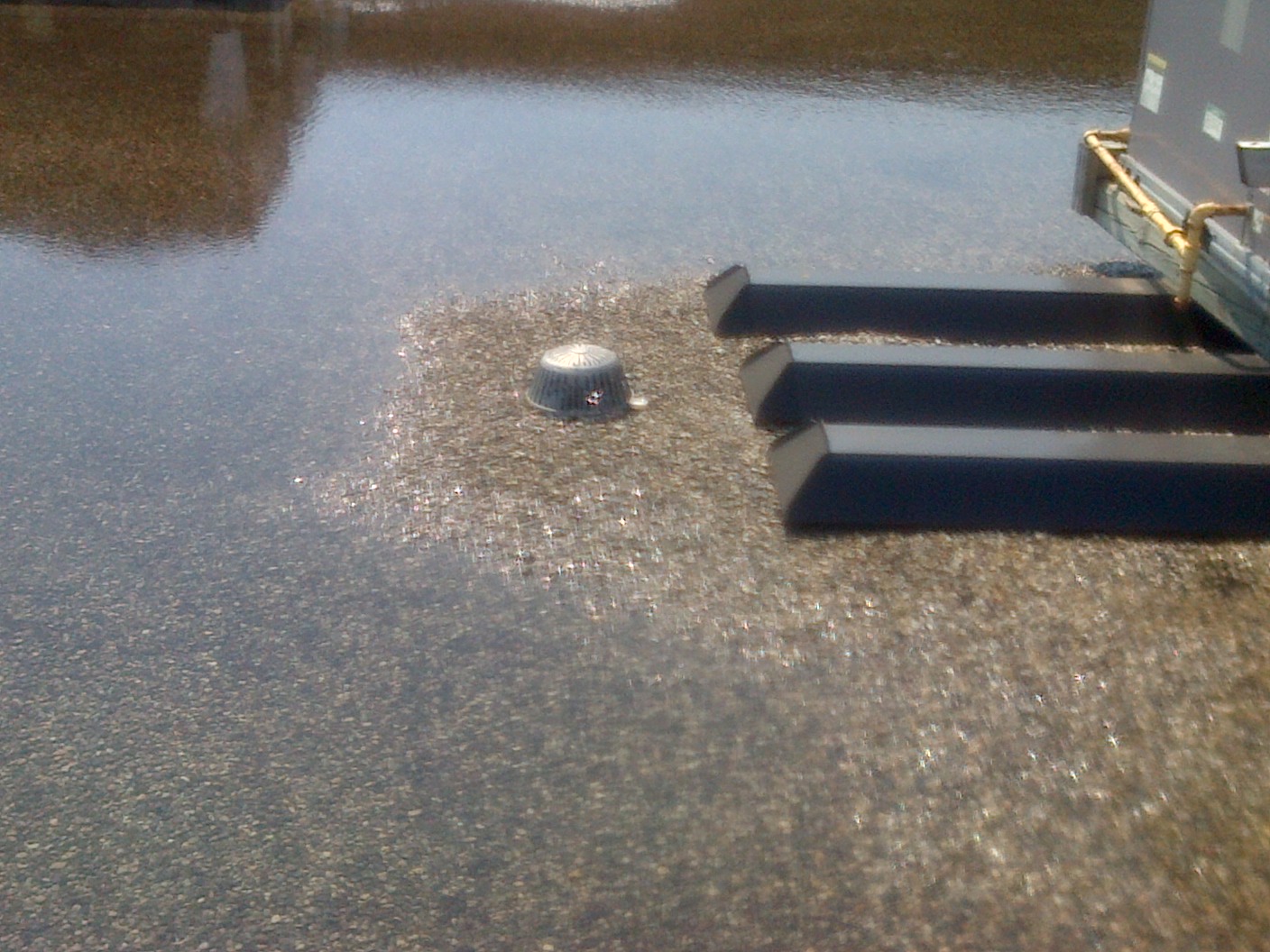 drain too high on roof sitting above ponding water