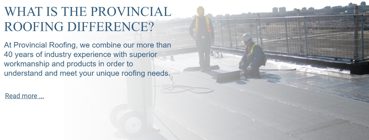 provincial roofing employees laying torch applied rubber membrane layer